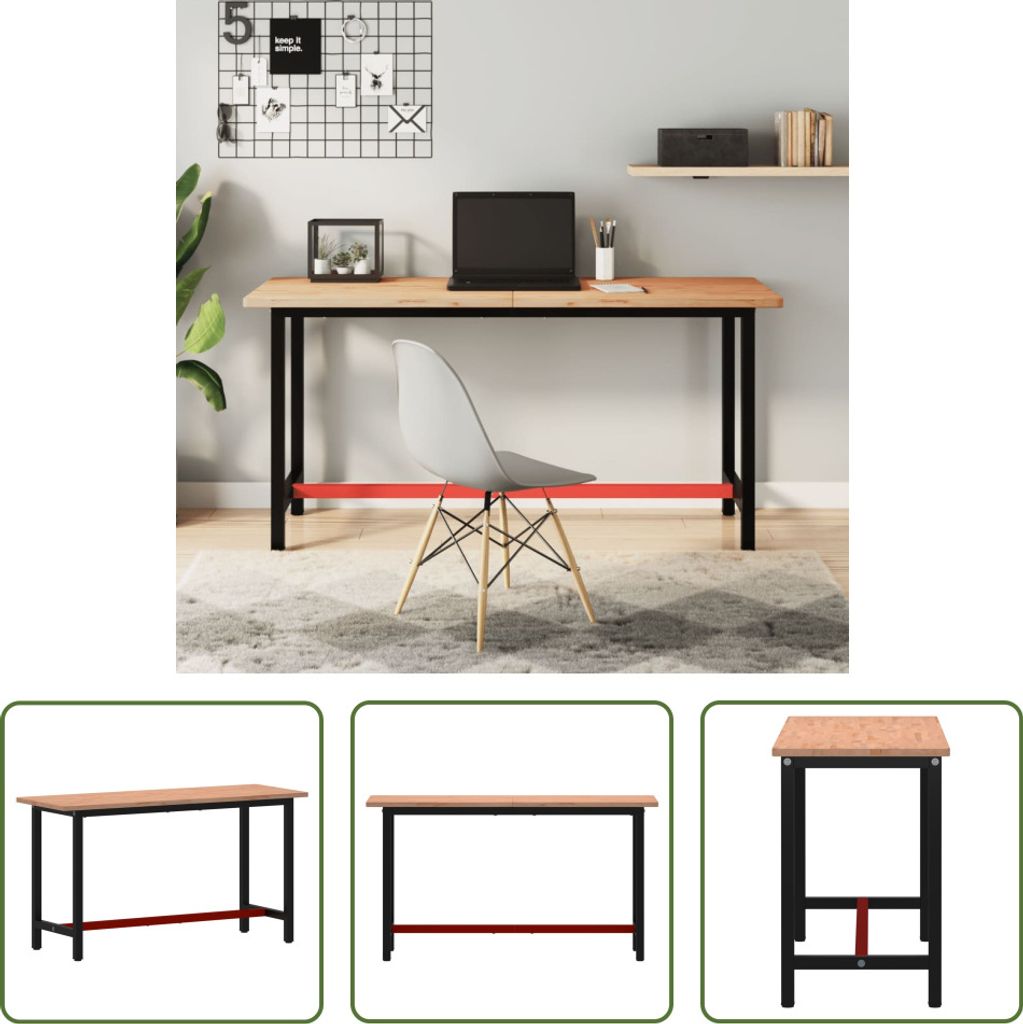 The Living Store Werkbank 150x55x81,5 cm Massivholz Buche und Metall