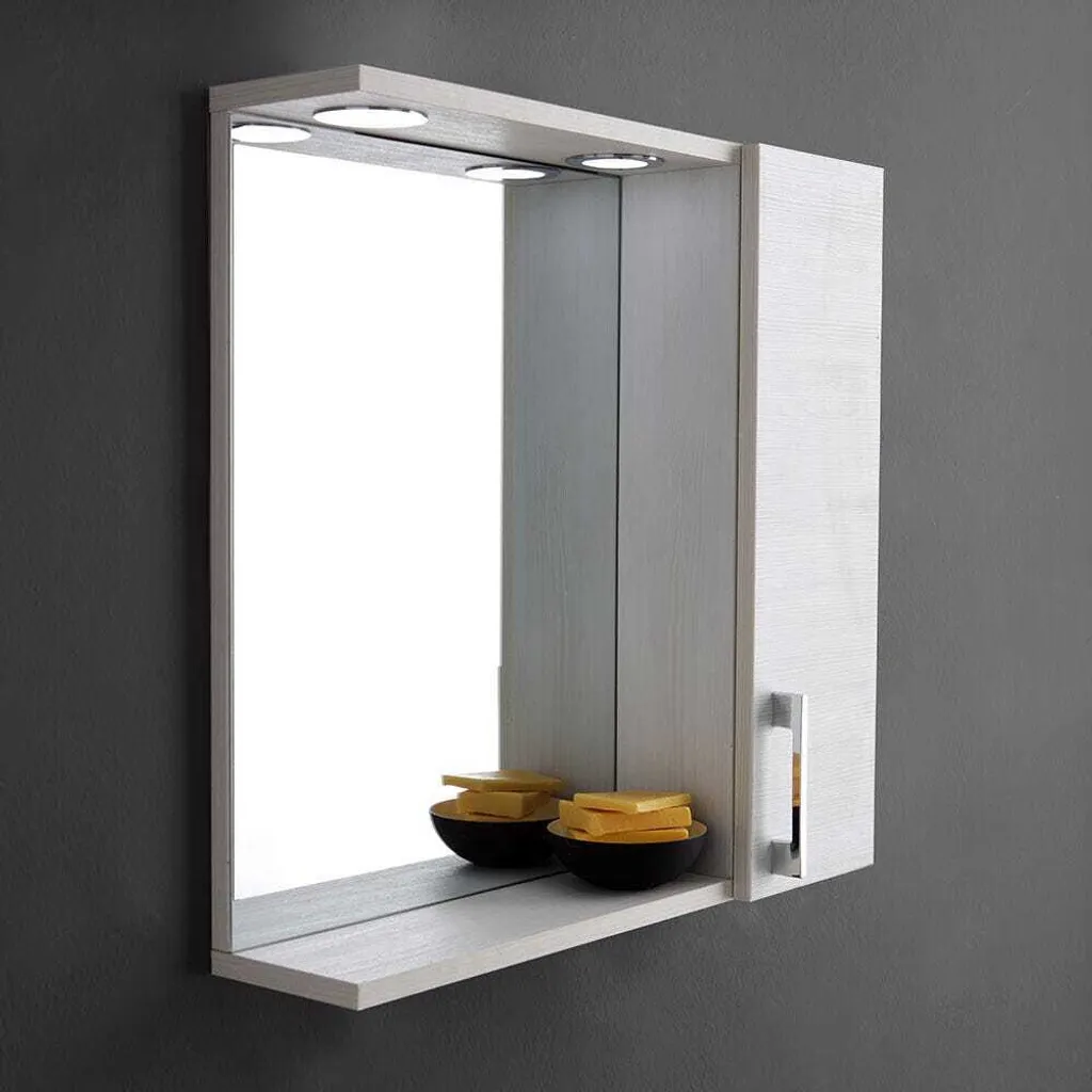 Specchio con pensile per bagno rovere bianco con luce led