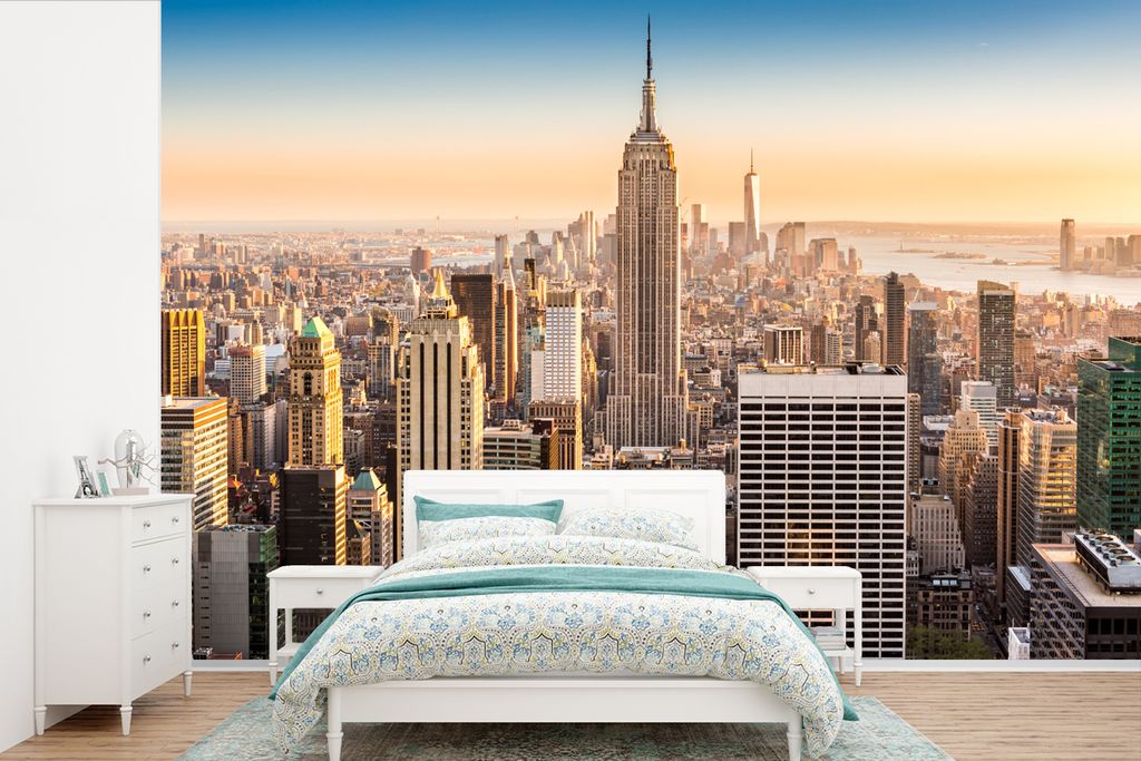 MuchoWow Fototapete für Wohnzimmer oder Schlafzimmer Wandtapete Vinyl Motivtapete New York - Nebel - Skyline - 525x350 cm - Das Hintergrundbild
