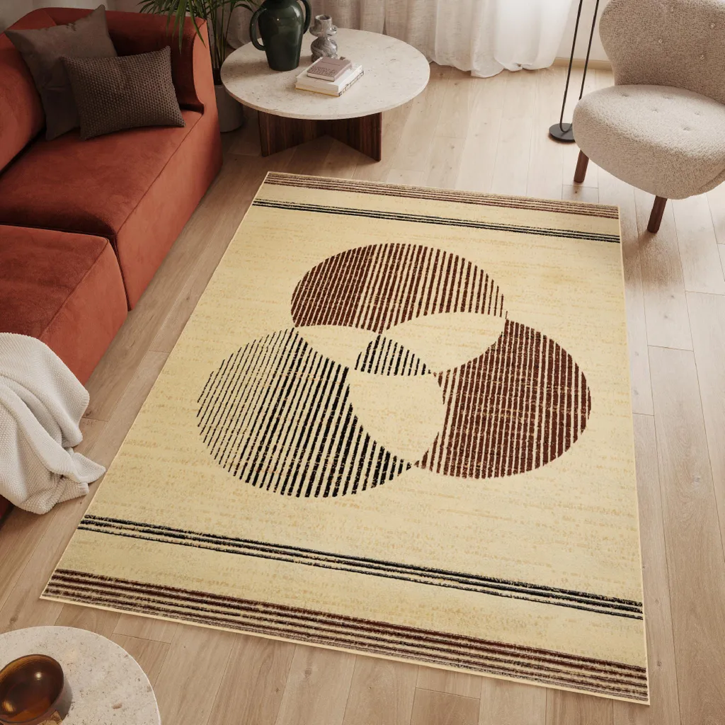Tapis Luxury Géométrique Crème et Marron Foncé Salon 80 x 150 cm