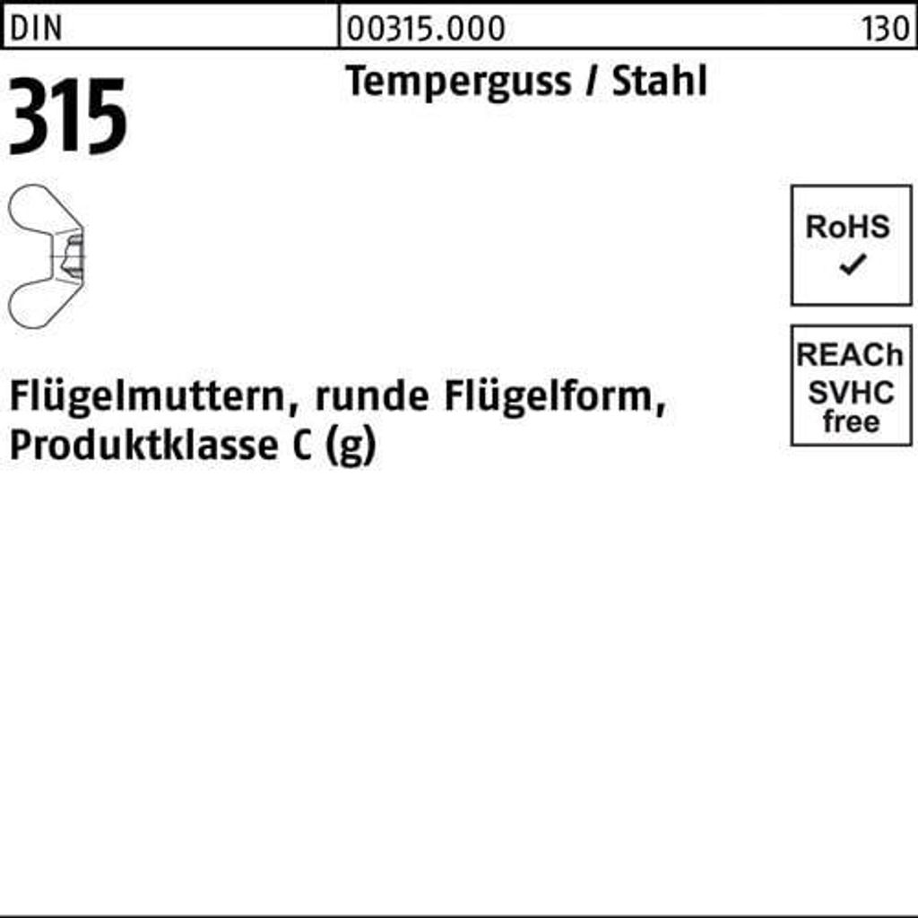 Reyher Flügelmuttern DIN 315 Temperg. M 20 (25 Stück)
