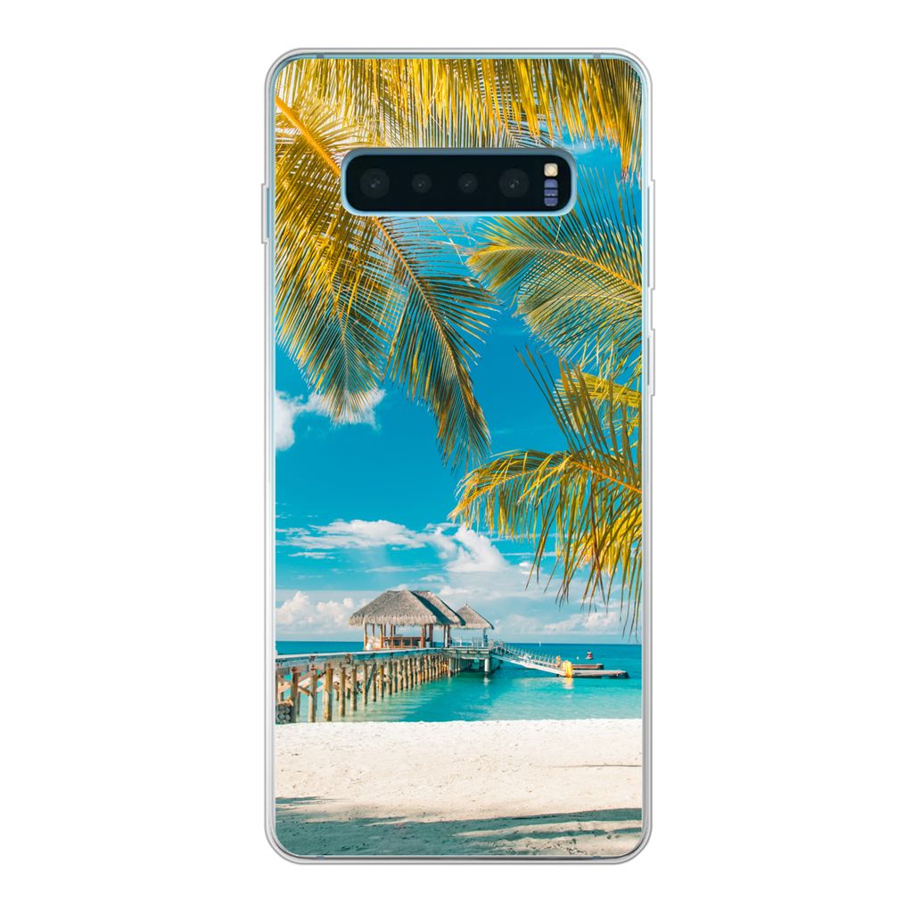 MuchoWow Handyhülle Schutzhülle Hülle für Samsung Galaxy S10 Plus Strand - Palme - Meer Silikon Softcase Handy Hülle - Schutzhülle