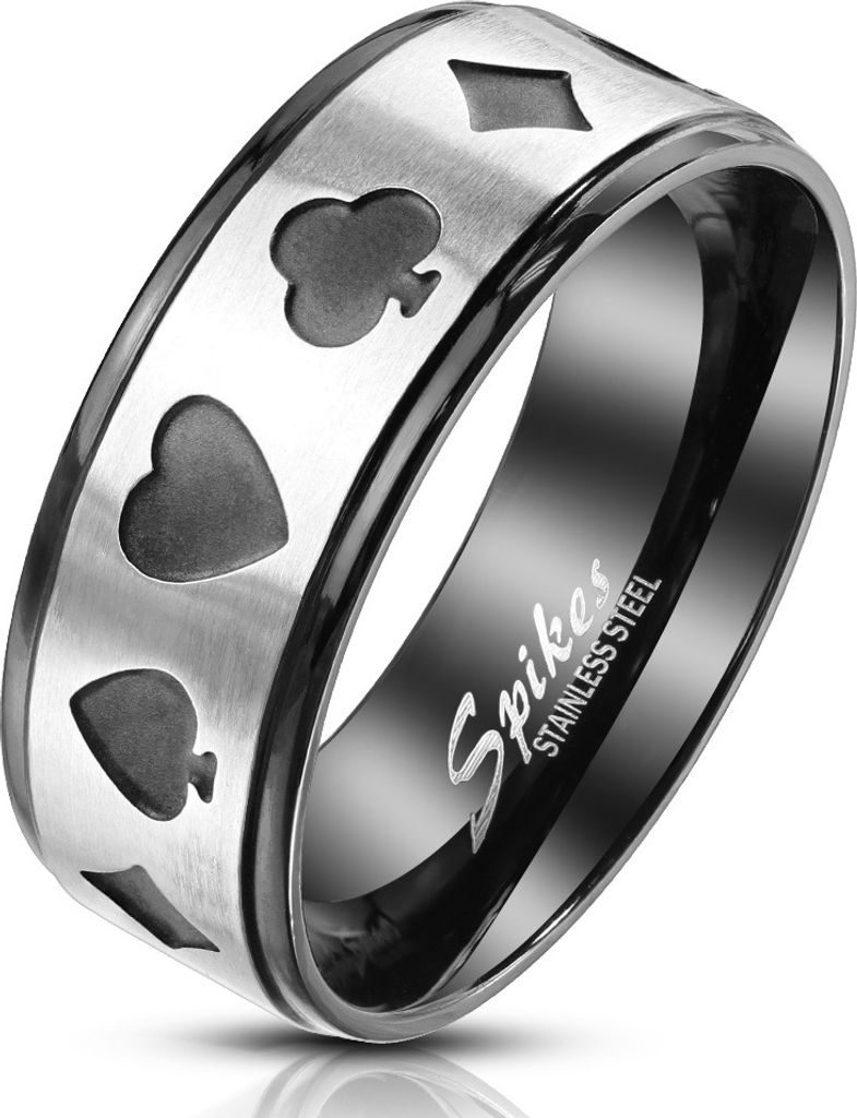 67 (21.3) Ring Poker Karten Silber/Schwarz aus Edelstahl Uni