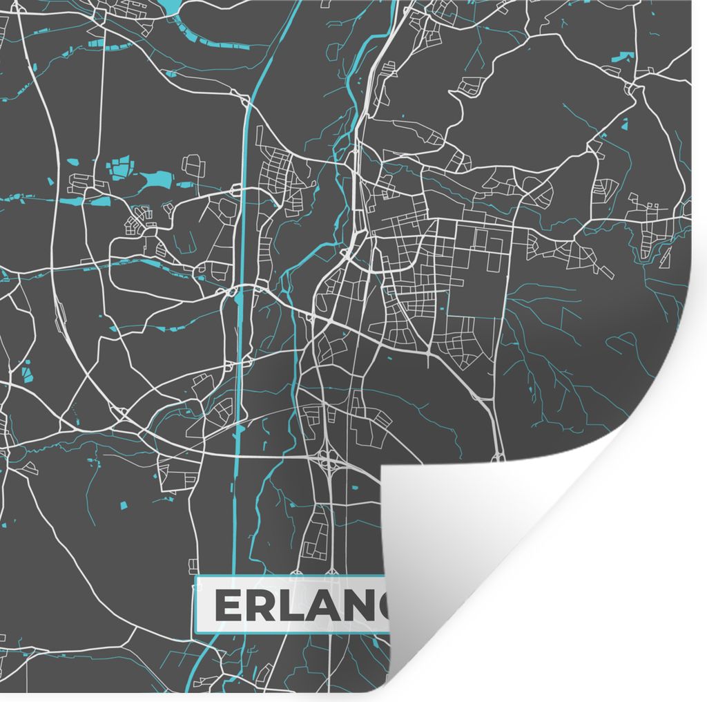 MuchoWow Wandtattoo Wandsticker Wandaufkleber Deutschland - Blau - Erlangen - Stadtplan - Karte 30x30 cm Selbstklebend und Repositionierbar - Rep...