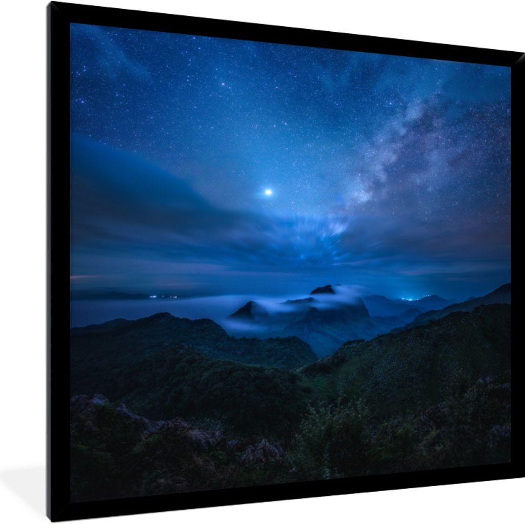 MuchoWow Gerahmtes Poster Die Nacht vom Dach der Welt 40x40 cm - Poster mit Schwarzem Bilderrahmen Wandposter Rahmen Foto Bilder - Mit Rahmen - W...