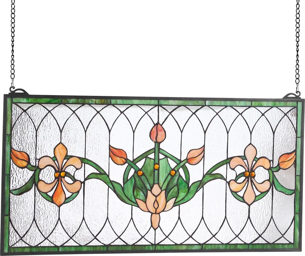 Vitrail Tiffany Multicolore avec Chaîne de Suspension - Format 81x43 - 9