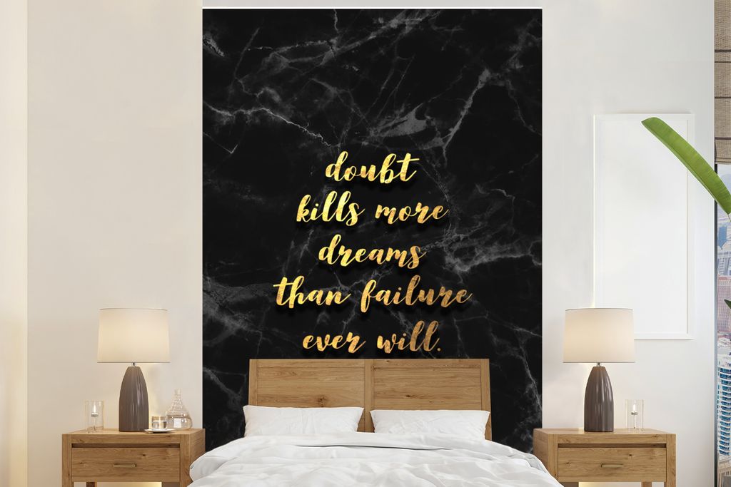 MuchoWow Fototapete für Wohnzimmer oder Schlafzimmer Wandtapete Vinyl Motivtapete Zitate - Träume - Gold - Marmor - 180x280 cm - Wallpaper