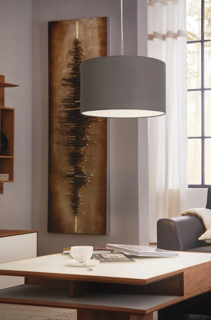 Lampada Sospensione 38cm Eglo Pasteri Tessuto Antracite Nichel Opaco - 2