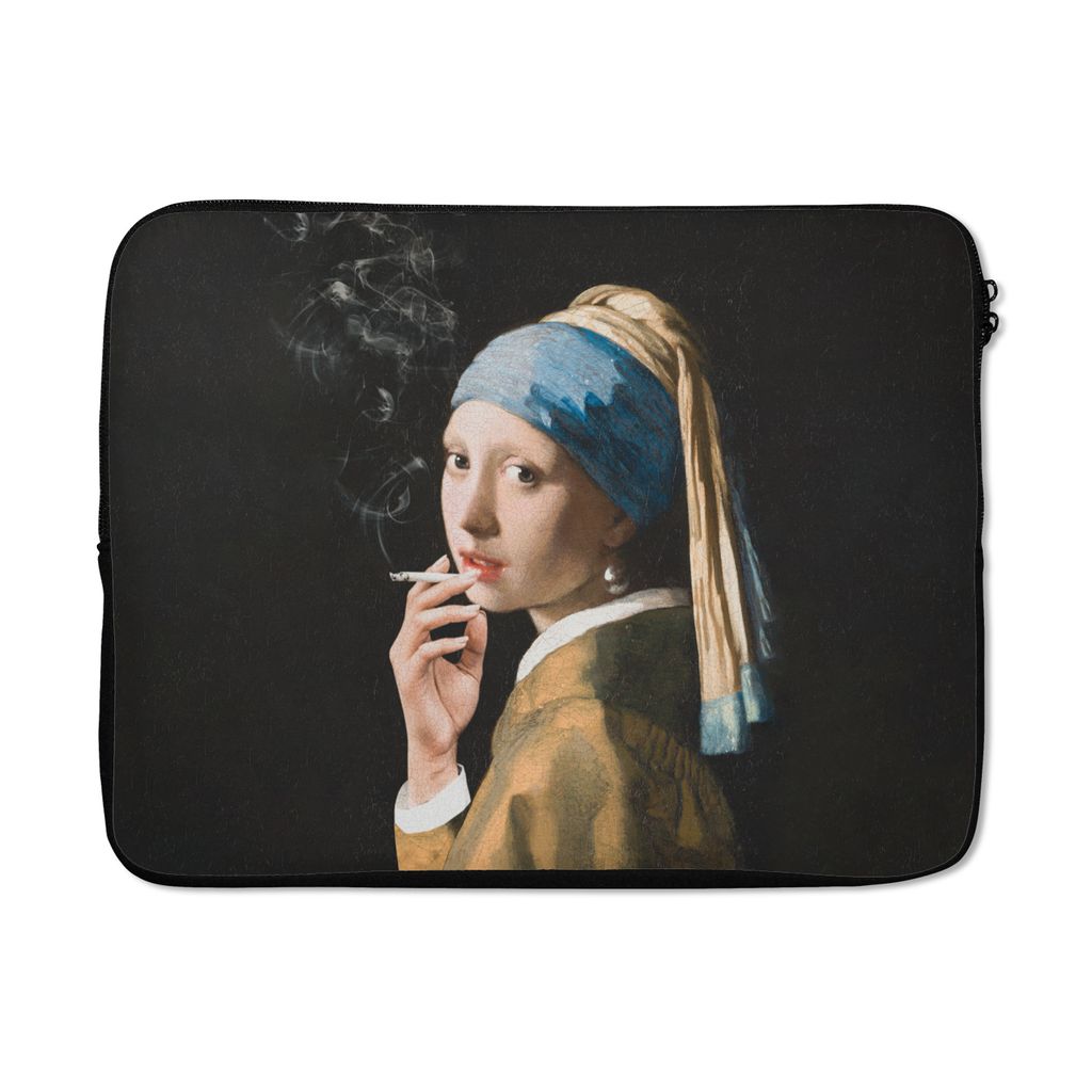 MuchoWow Laptop Hülle 17 Zoll Laptoptasche Das Mädchen mit dem Perlenohrring - Vermeer - Zigarette - Zipper - Schutzabdeckung