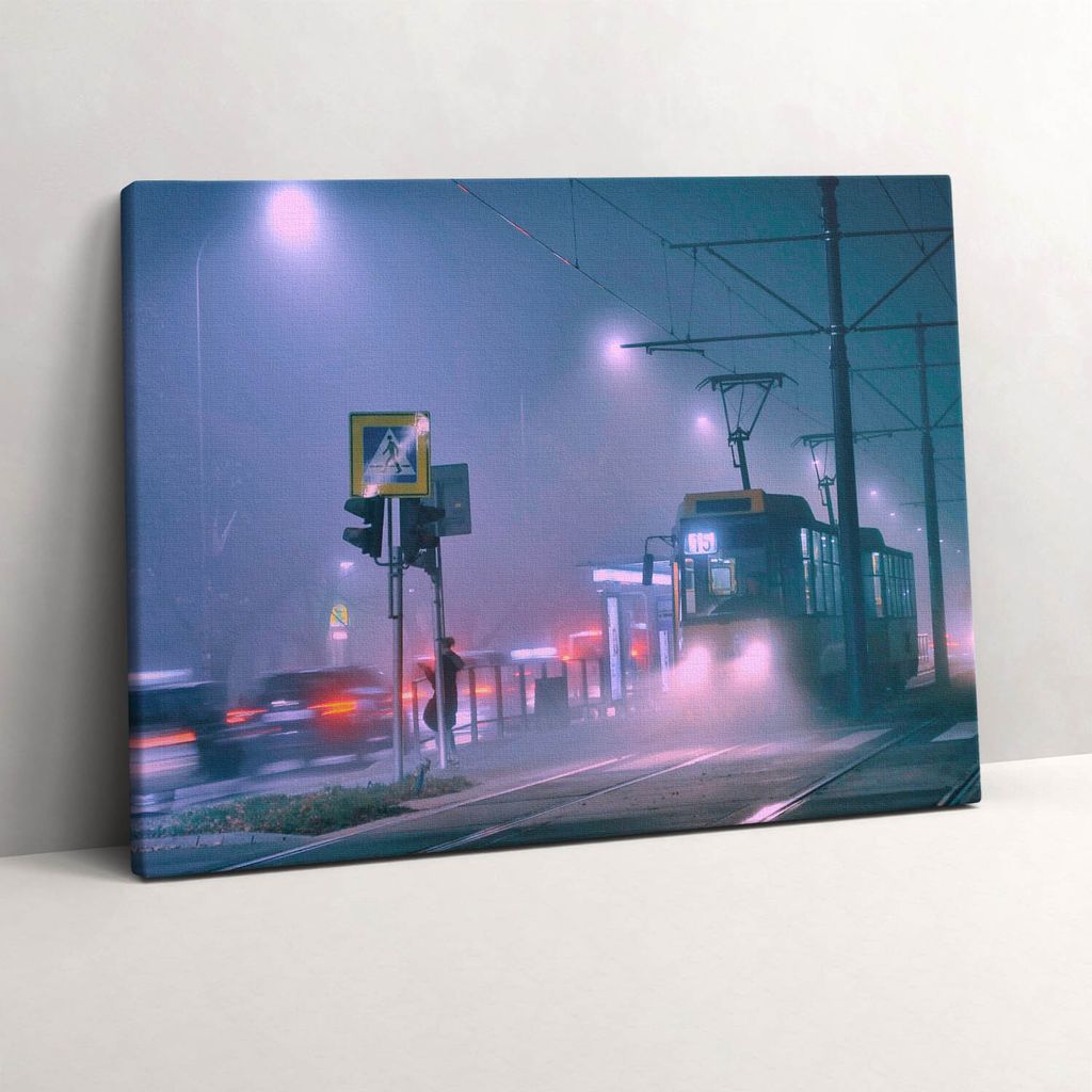 Warschau im nächtlichen Nebel – Leinwandbild Wandbild – 80x60 cm – Leinwandbilder – Wandbilder – Schlafzimmer – Flur