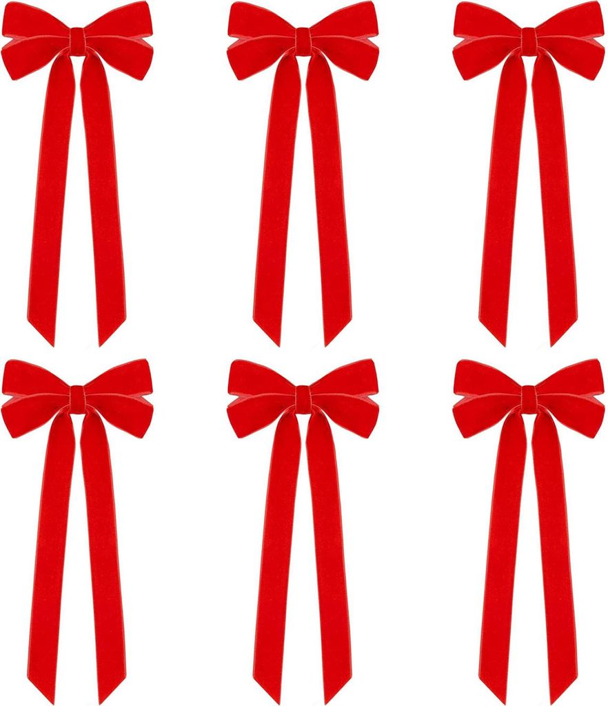 6-teiliges Set Samtschleifen-Weihnachtsbaumschmuck, Weihnachtsornamente für Heimpartys, festliche Weihnachtsdekoration, für drinnen und draußen