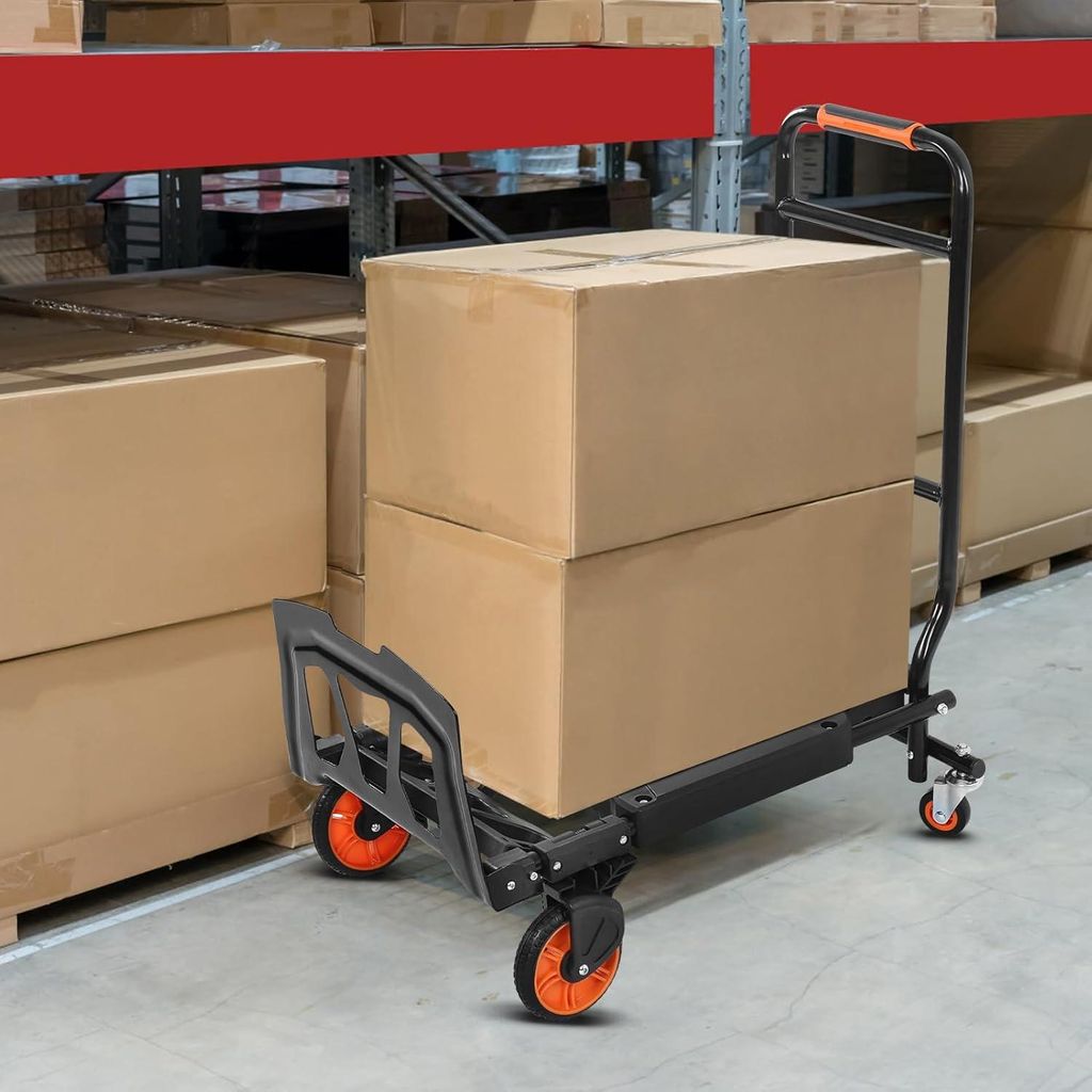 2-in-1 faltbare Handtruck und Transportwagen mit Zurrseil - 150 kg Tragfähigkeit - Umzug, Hausarbeiten und Lebensmittel