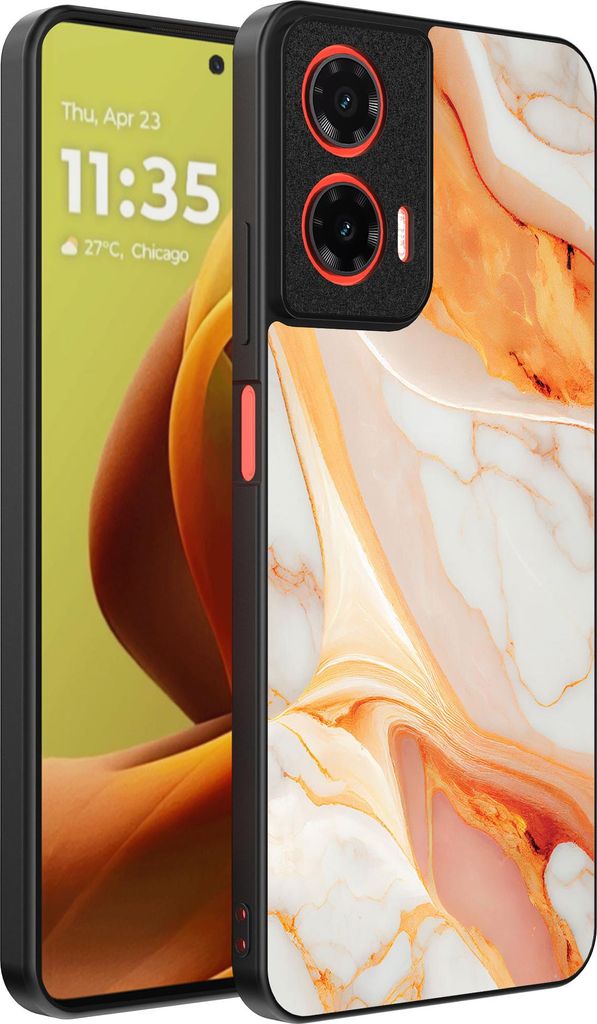 Smartphonica Handytasche Passend für Motorola Moto G85 / Motorola Edge 50 Fusion mit Marmordruck - TPU Rückendeckung Fall Marmor Design - Orange