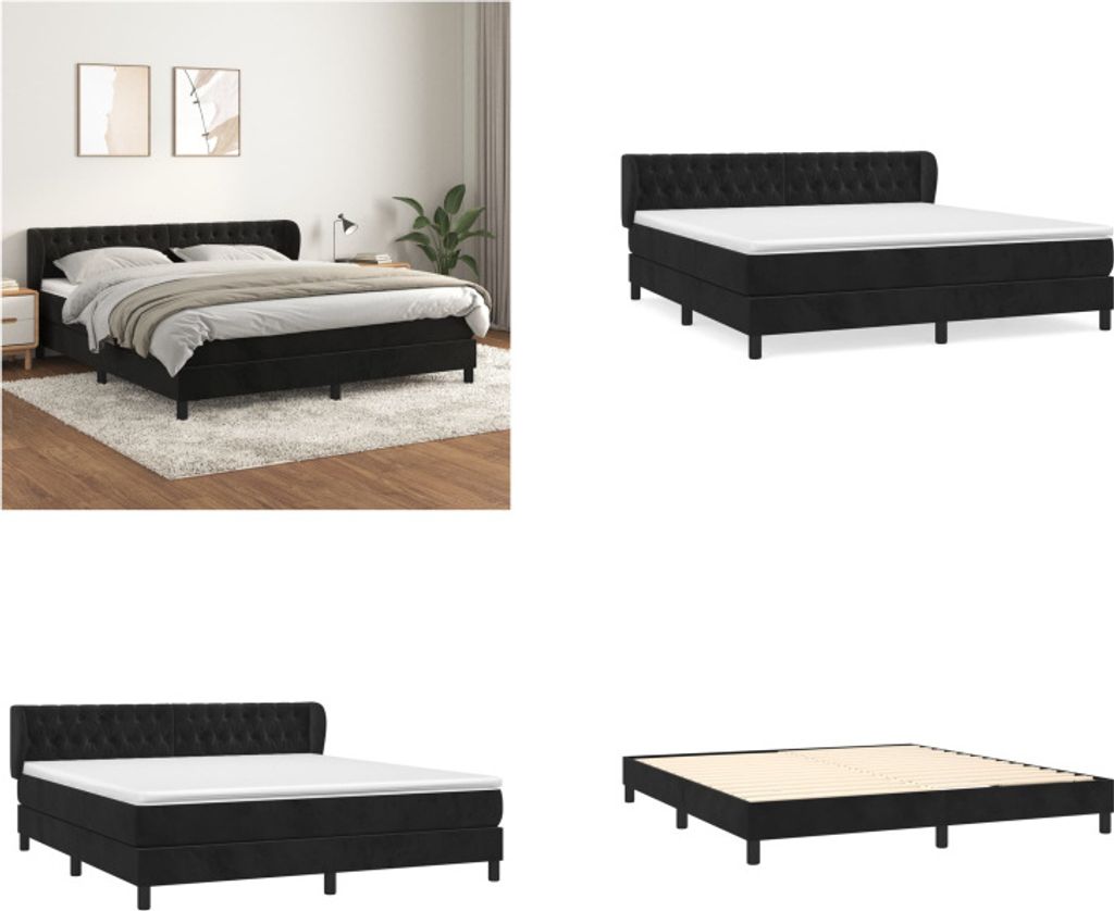 vidaXL Boxspringbett mit Matratze Schwarz 160x200 cm Samt - Boxspringbett - Boxspringbetten - Bett - Schlafzimmermöbel