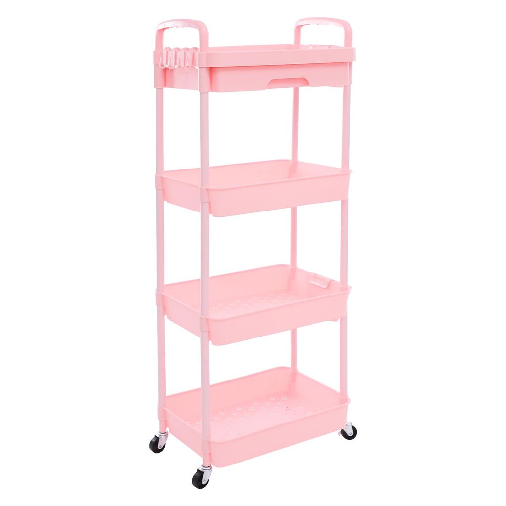 chariot à roulettes 4 niveaux Chariot multifonctionnel Rose Image du produit 