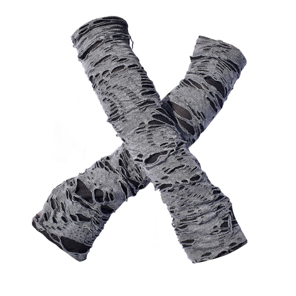 1 paar Daumenloch Design Lange Halloween Fingerlose Handschuhe Lässige Ripped Holes Decor Erwachsene Cosplay Handschuhe Punk Stil Arm Ärmel-Schwarz