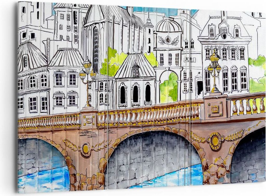 Bild auf Leinwand - Leinwandbild - Frankreich brücke zeichnung - 165x110cm - Wand Bild - Wanddeko - Leinwanddruck - Bilder - Kunstdruck - Wanddeko...