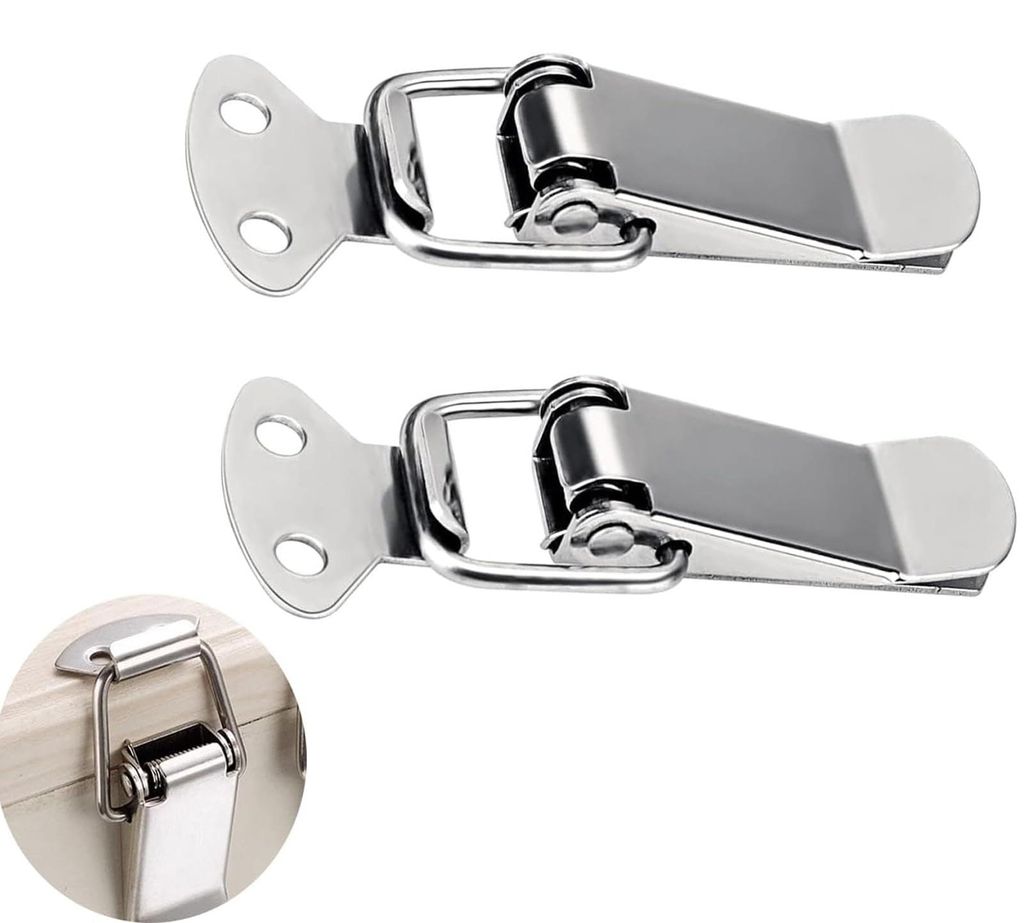 2 Edelstahl-Kippverschlüsse, kleine Kistenverschlüsse für Koffer, Kisten, Werkzeugkästen, Schubladen, Schränke und Truhen.
