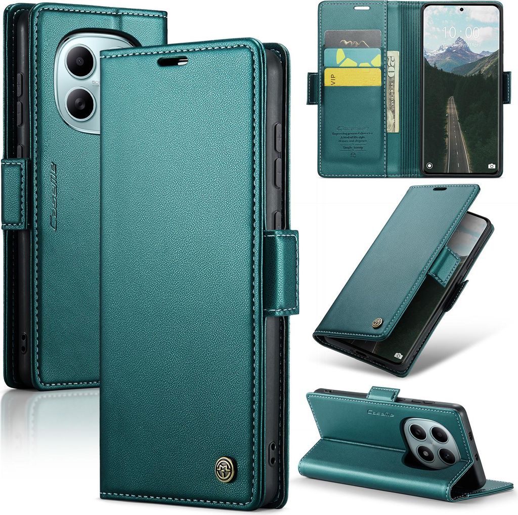 Lederhülle für Xiaomi Redmi Note 15 5G/4G Brieftasche Kartenfach Schutzhülle mit Standfunktion Grün