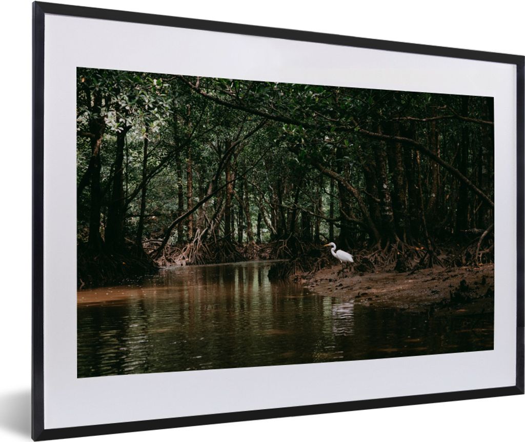MuchoWow MuchoWow Gerahmtes Poster Reiher - Wald - See 60x40 cm - Poster mit zchwarzem Bilderrahmen - Schlafzimmer - Plakat in Rahmen - Drucken