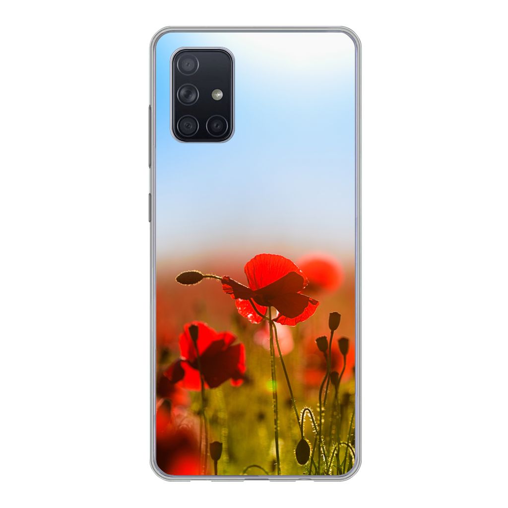 MuchoWow Handyhülle Schutzhülle Hülle für Samsung Galaxy A51 5G Mohnblumen unter einem klaren blauen Himmel. Silikon Softcase Handy Hülle - ...