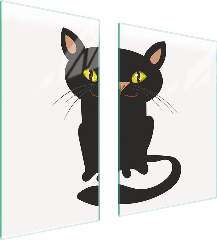 Herdabdeckplatten 2 teilig 75x52 Glaskeramikkochfeld Abdeckung Glas Schneidebrett Katze Weiß
