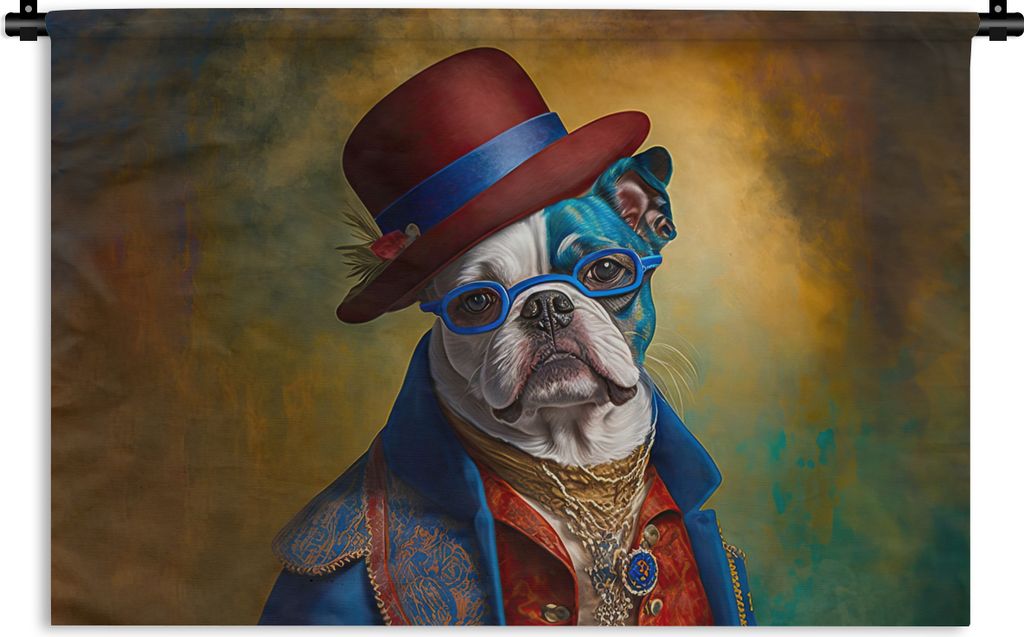 MuchoWow Wandteppich Wandbehang Hund - Porträt - Kleidung - Hut - Abstrakt 120x80 cm Tapisserie Dekoration Wandtuch - Wanddekorationen - Wandtü...