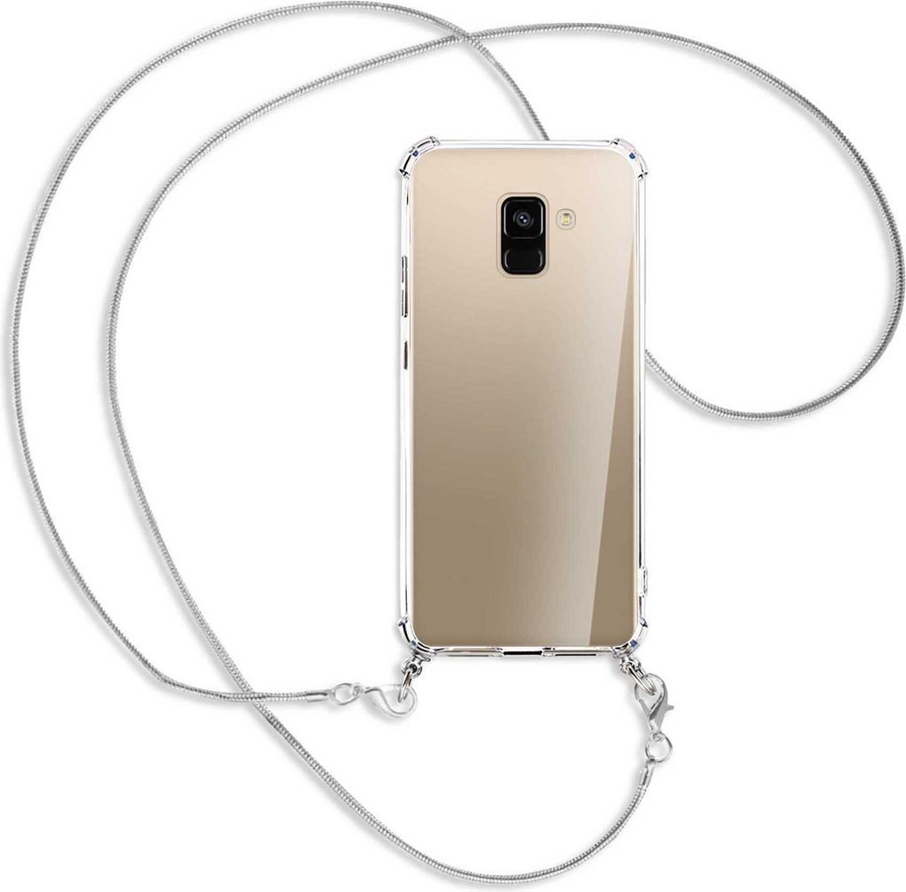 Handykette Backcover-Schutzhülle mit Band (Metall silberfarben) für Samsung Galaxy A8 2018 - silberfarbene Kette Snake