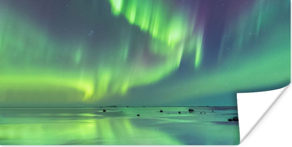 MuchoWow Poster Nordlichter - Sternenhimmel - Wasser 120x60 cm - Bild