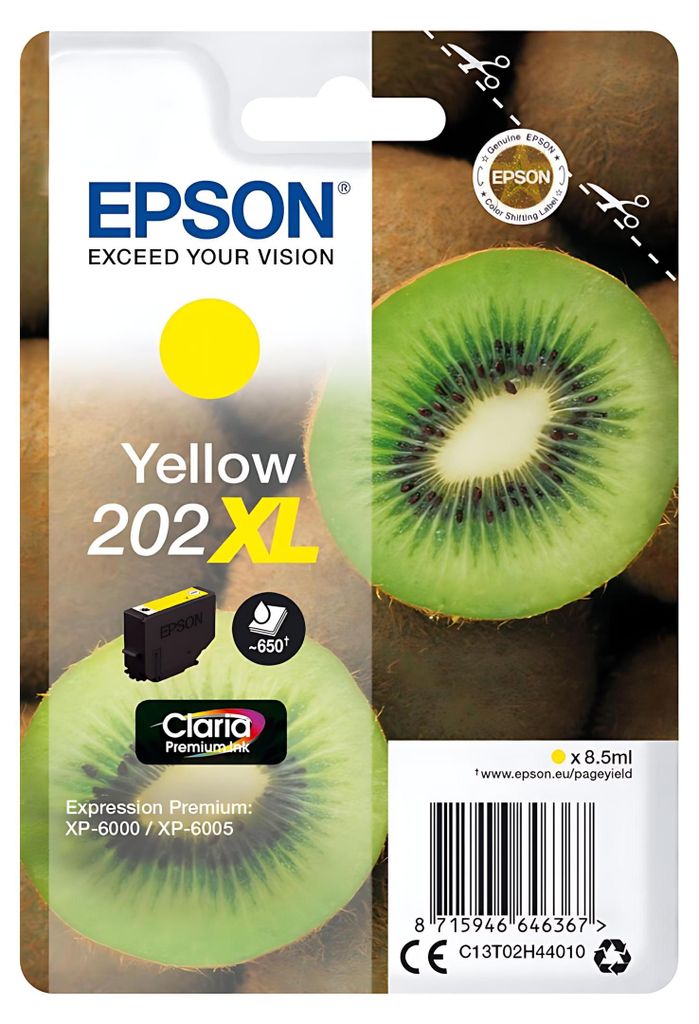Epson Kiwi Singlepack Yellow 202XL Claria Premium Ink, High Produktbild 
