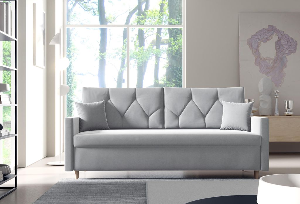 Schlafsofa ZORRA Hellgrau mit Schlaffunktion Bettkasten Bonellfederung 217 cm modernes Sofa