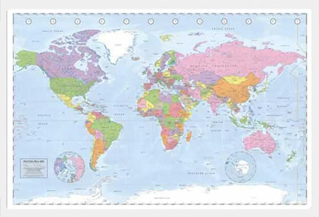 Grande Carte du Monde Encadrée sans Reflets - Cadre MDF Blanc Durable