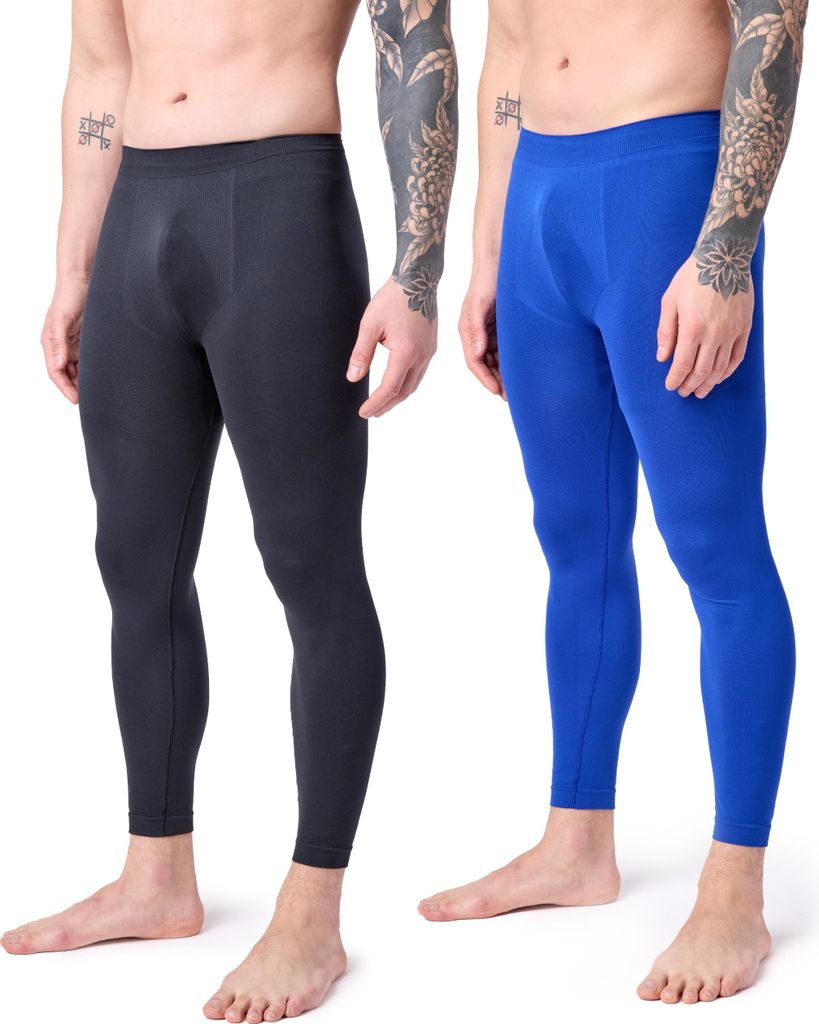 Ladeheid 2er Pack Lange Unterhosen Herren für Winter Sport Ski Outdoor LA40-260 (Schwarz/Blau, L)