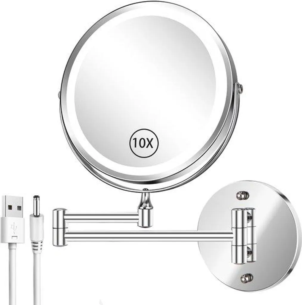 Miroir cosmétique lumineux à poser, 3 modes de lumière et loupe 10x