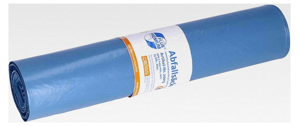 Abfallsäcke PREMIUM PLUS | Volumen 120 l | BxH 700 x 1100 mm | Materialstärke 34 μm | blau | VE 250 Stück