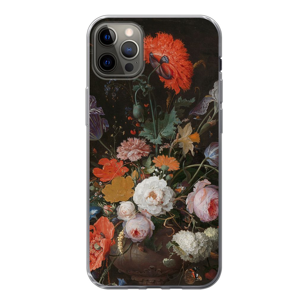 MuchoWow Handyhülle Schutzhülle Hülle für iPhone 13 Pro Max Stilleben mit Blumen und einer Uhr - Gemälde von Abraham Mignon Silikon Softcase...