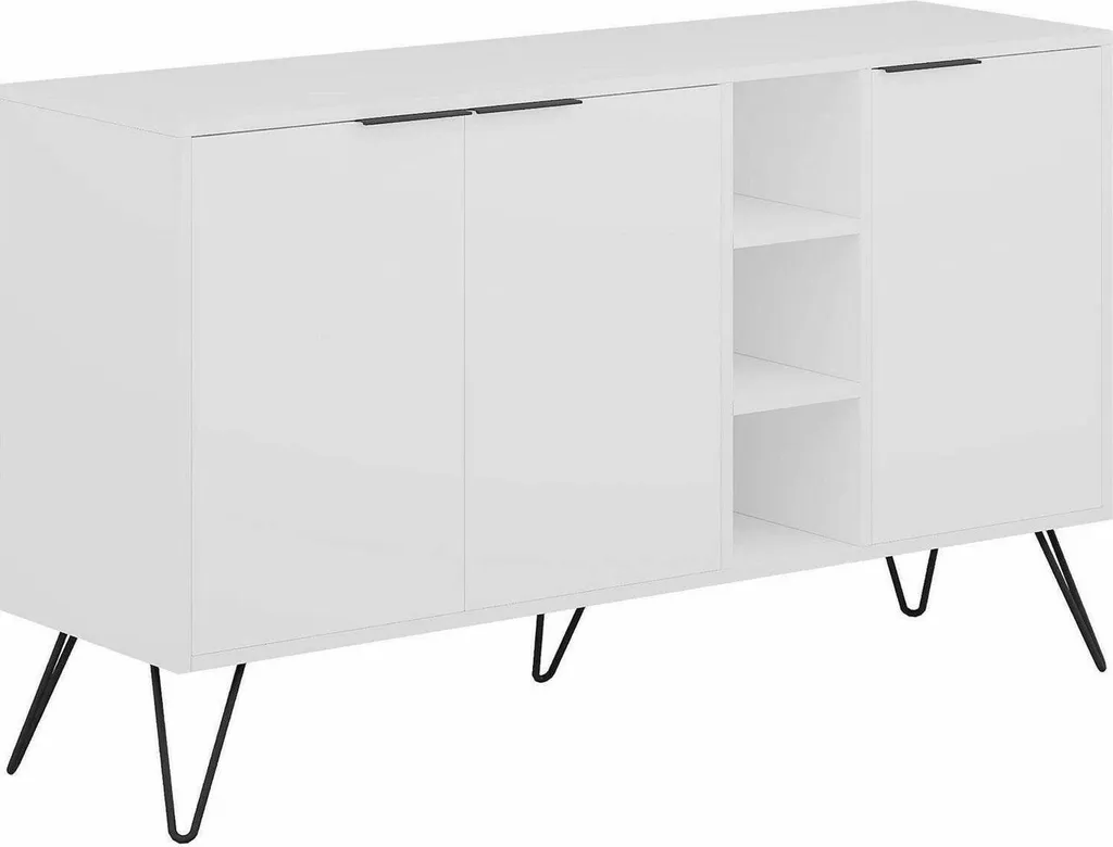Buffet Alin 142cm Blanc avec 4 Étagères Robustes et Design Épuré