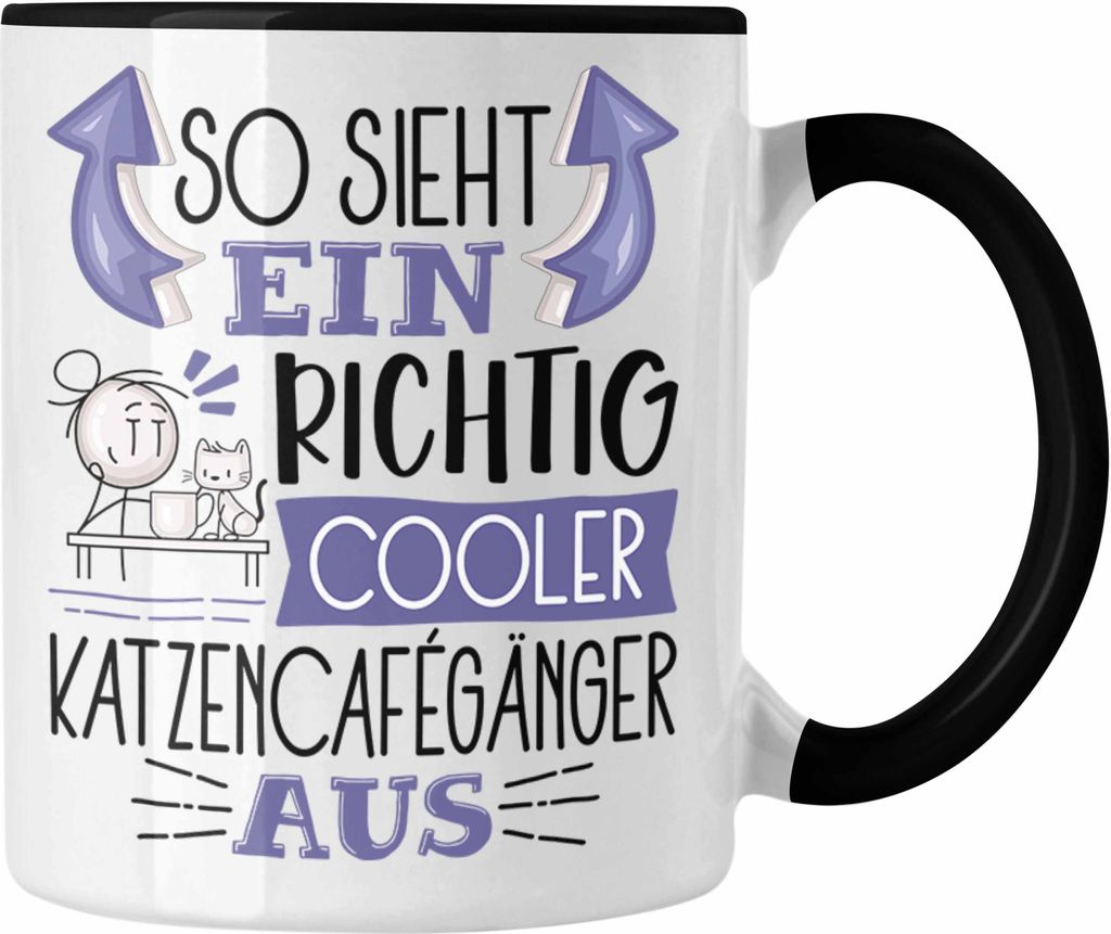 Trendation - Katzencafégänger Tasse So Sieht Ein Richtig Cooler Katzencafégänger Aus Geschenk Lustiger Spruch Geschenkidee (Schwarz)