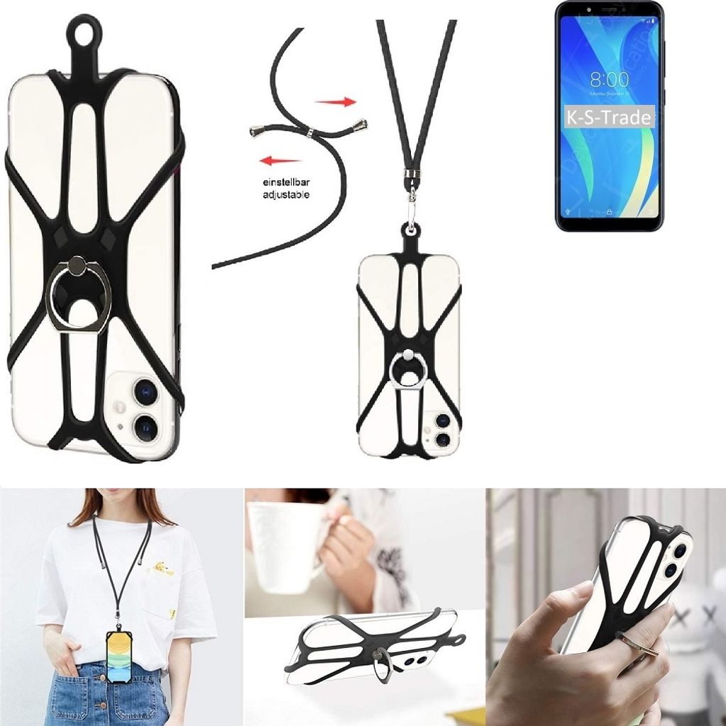 K-S-Trade 3in1 Handykette Handyband Handykordel Halsband Smartphone-Ring Handy-Ring kompatibel mit Vsmart Joy 1 Fingerhalterung Handyring