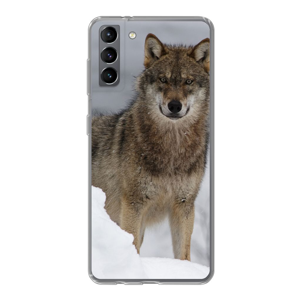 MuchoWow Handyhülle Schutzhülle Hülle für Samsung Galaxy S21 Plus Wolf - Schnee - Tiere Silikon Softcase Handy Hülle - Handy-Tasche