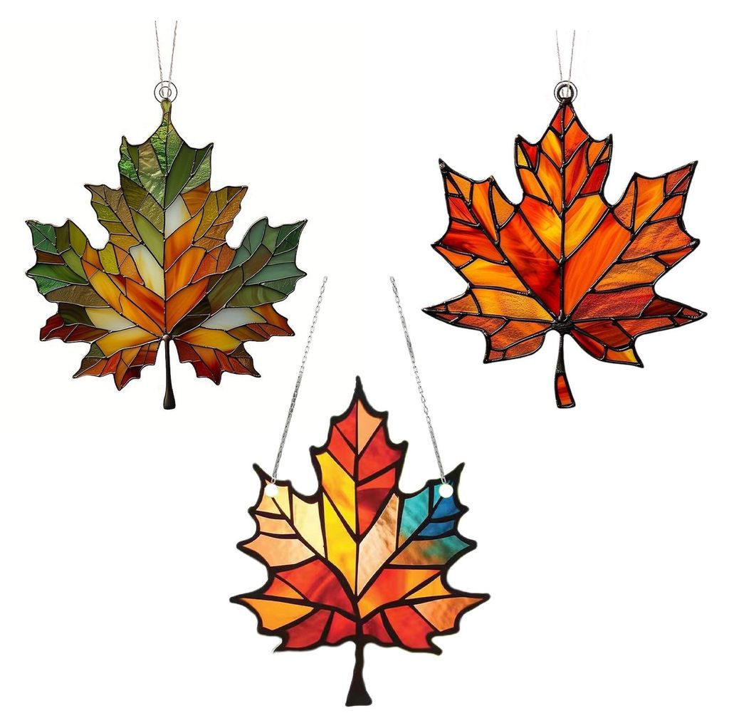 Ahornblatt-Sonnenfänger, Hängedekoration, Thanksgiving, Herbst, Buntglas, 2D, flaches Acrylglas, Fenster, Wandbehang, Ornament D