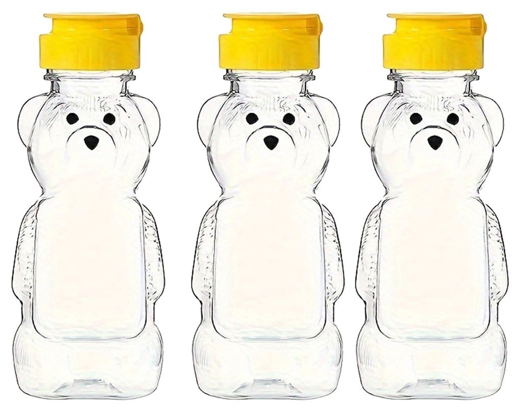 240 ml Honigflasche aus Kunststoff in Bärenform, leerer Honig-Quetschbehälter mit Klappdeckel, wiederverwendbare, bärenförmige Saftflasche zum ...