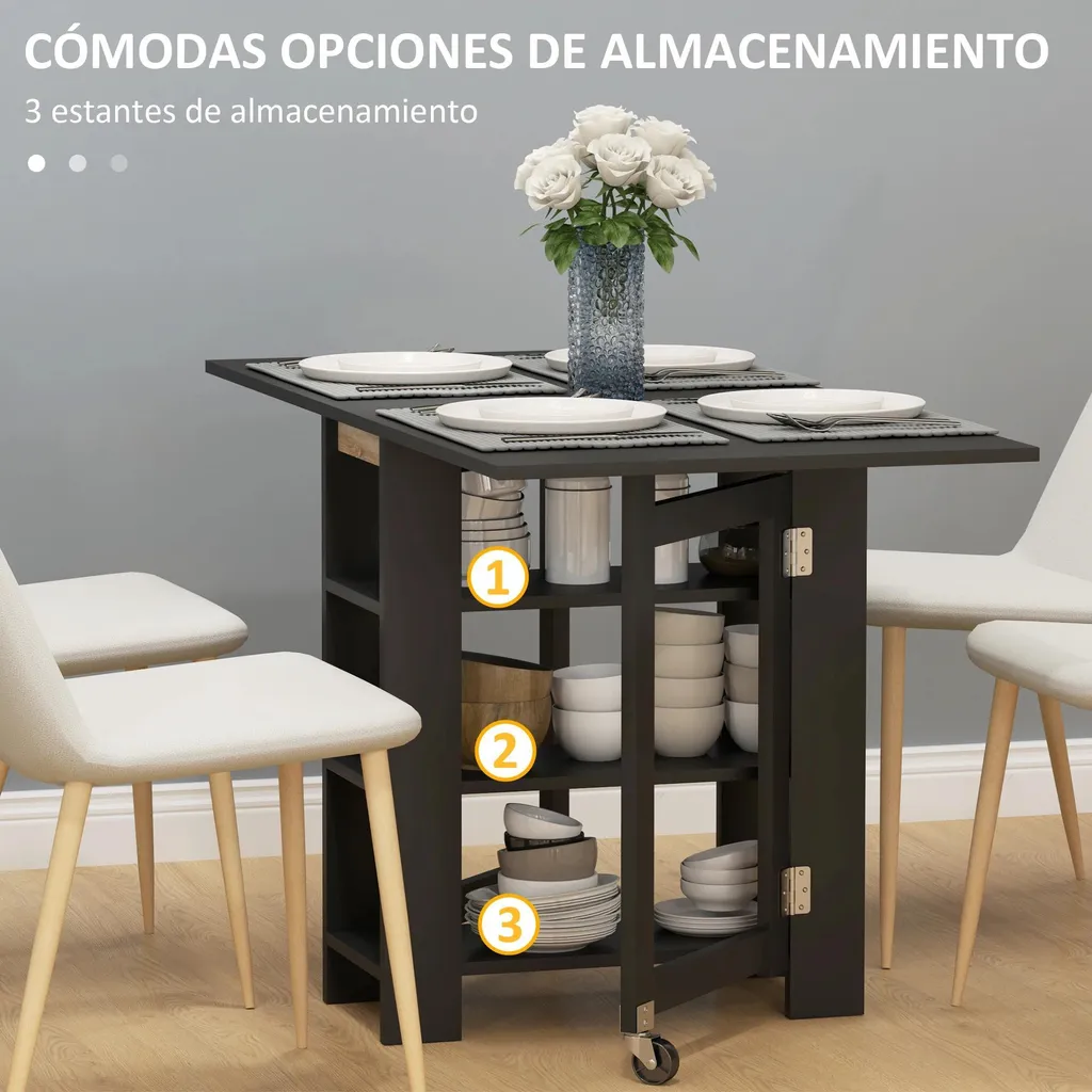 Table d'appoint pliante pour petit appartement - Noir - 120 cm - 4