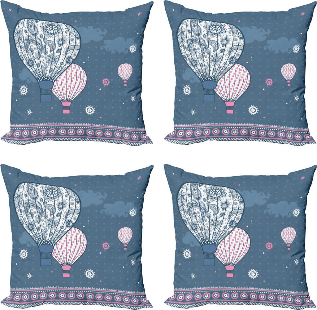 ABAKUHAUS Retro Kissenbezug Set (4 Stück), Air Balloons Tupfen, Moderner Doppelseitiger Digitaldruck, 45 cm x 45 cm, Schiefer-Blau Hellrosa