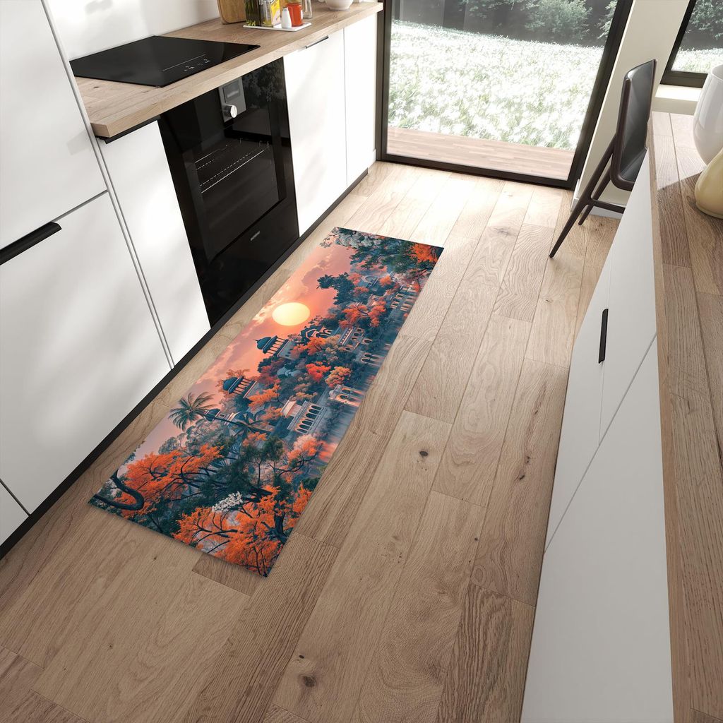 Küchenteppich 60x180cm rutschfest & abwischbar PVC Läufer - Sonnenuntergangspalast
