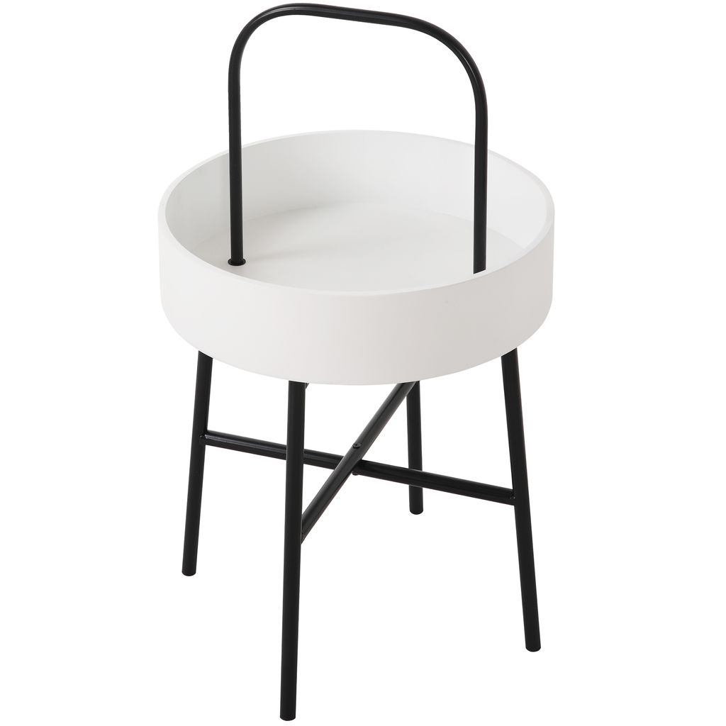 Beistelltisch Runder Couchtisch ELIA mit weißer Mdf-Platte und mattschwarzem Metallgestell / Durchmesser: 40 Cm