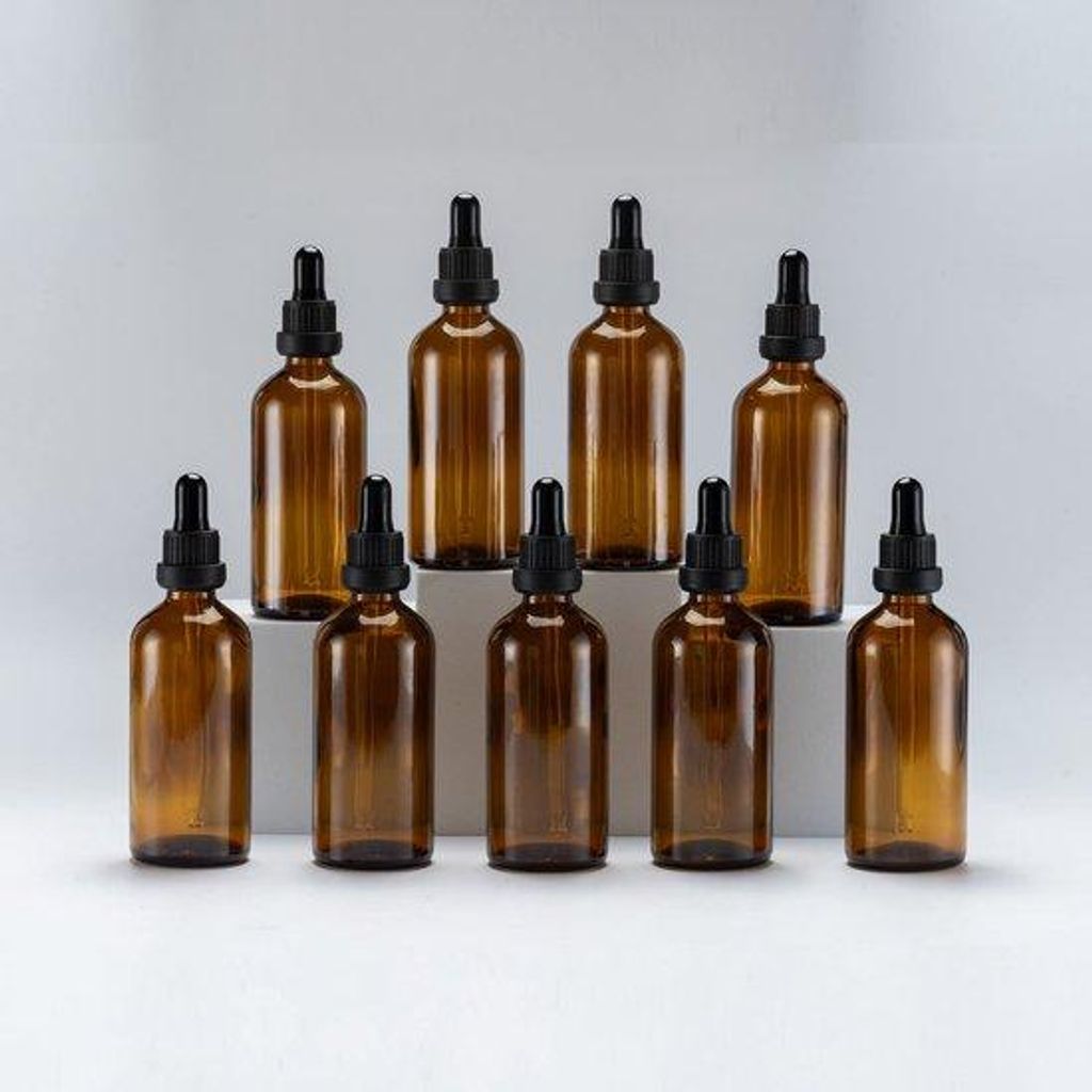 Gläserner Behälter mit Pipette für ätherische Öle und Kosmetik, braun, Glas