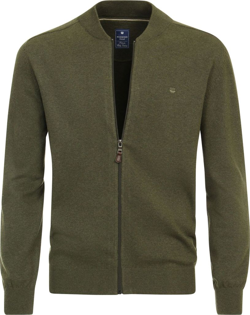 REDMOND Casual Herren Strickjacke College Zipper Comfort Olivgrün L
