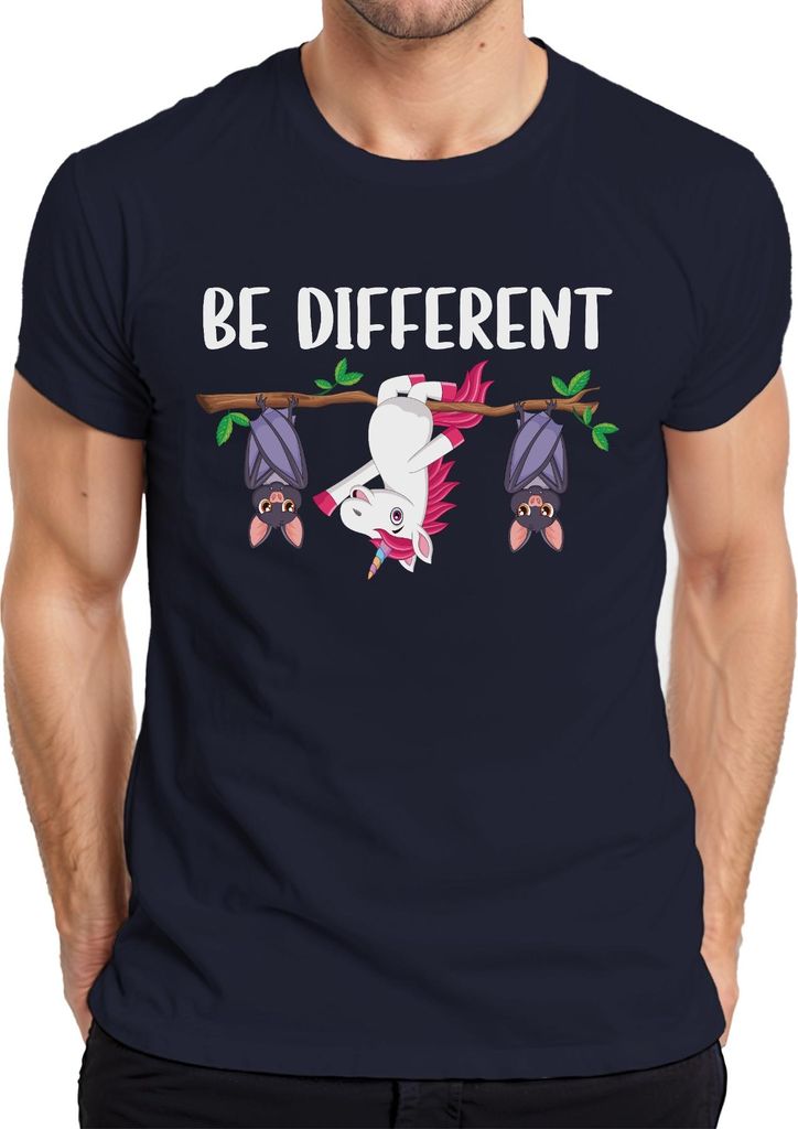 Einhorn Fledermaus Be Different Autismus Statement Spruch Lustig Herren T-Shirt, Navy, L
