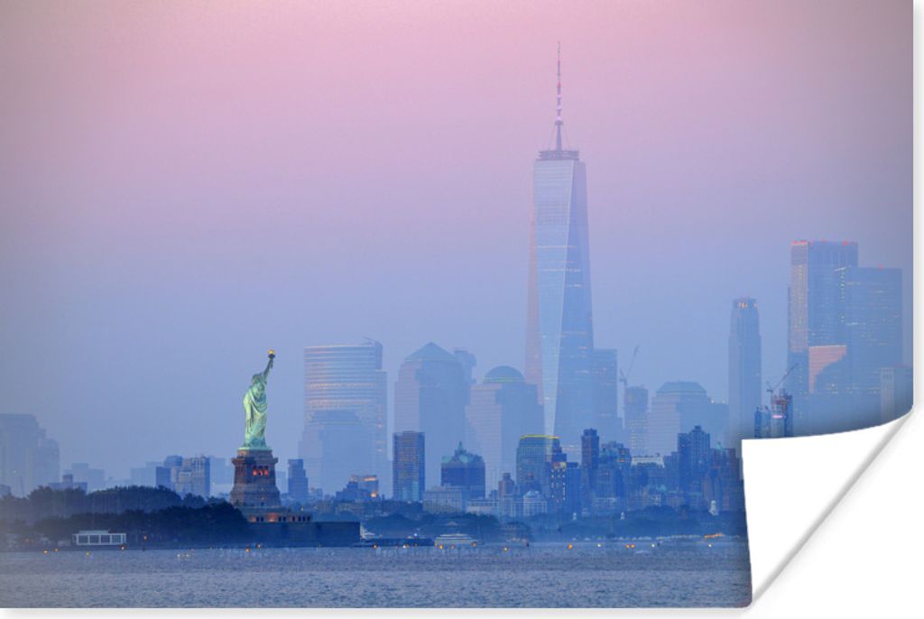 MuchoWow Poster Freiheitsstatue und die New Yorker Skyline 180x120 cm - Fotoplakat